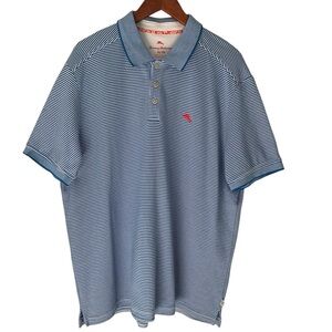 Tommy Bahama Striped Blue Pima Cotton Polo Shirt Men Size XL